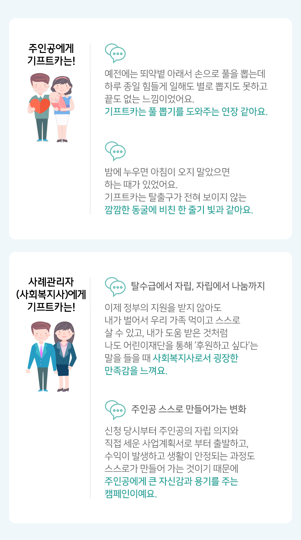 기프트카는 깜깜한 동굴에 비친 한줄기 빛과 같아요.